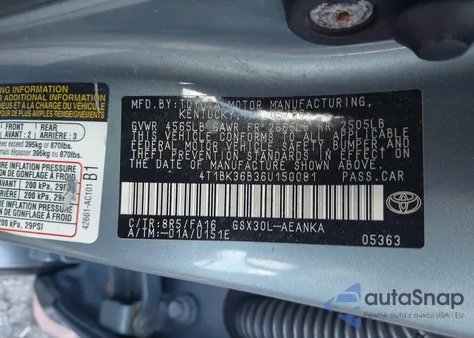 2006 Toyota Avalon Xl from USA, damaged, VIN 4T1BK36B36U150081